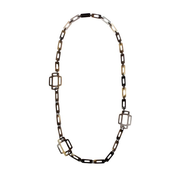 HERMÈS PARIS Brown 'Rhythm' Corne Laquee Long Necklace